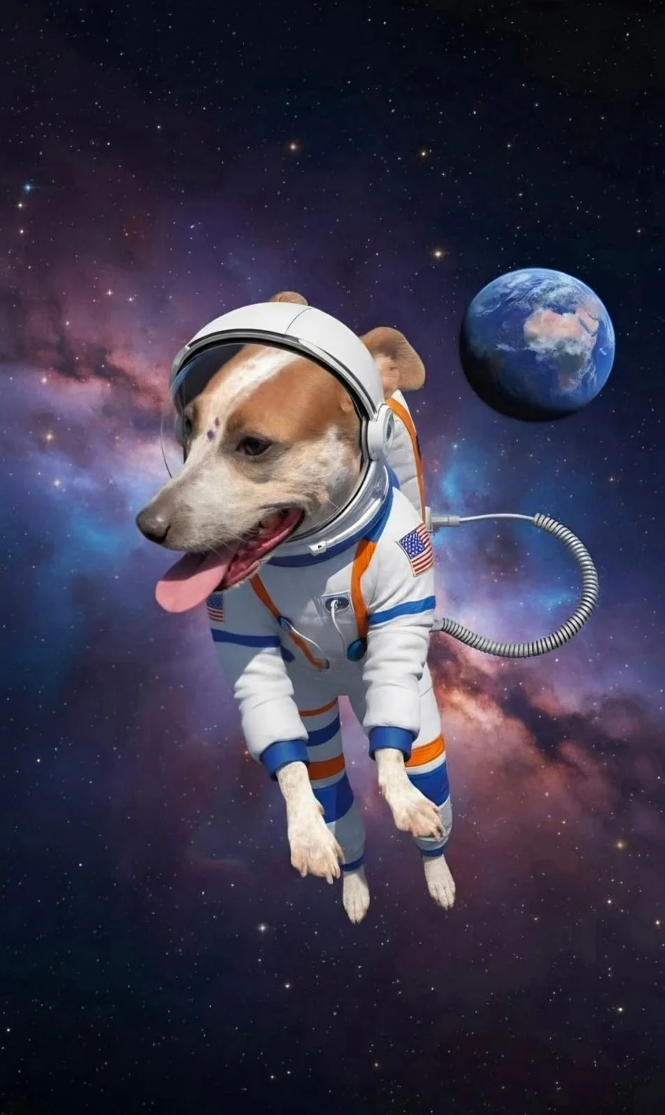 Imagen creativa de Jolette vestida como astronauta en el espacio